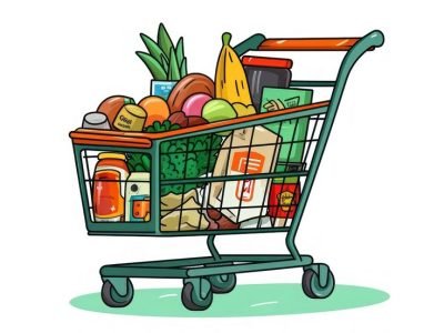 Shopping cart cartoon basket plant.